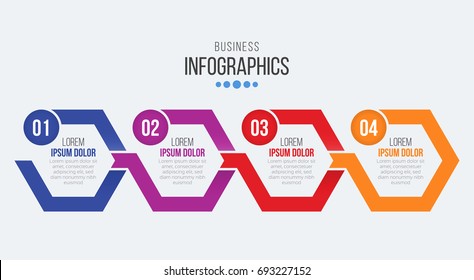 Vector 4 steps timeline infographic template with arrows. Vector illustration