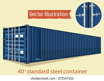 Vector 40 foot standard blue steel container. Marine vector containers. Isolated sea containers on a light background.
