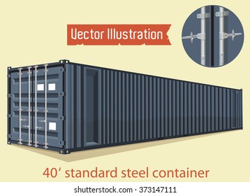 Vector 40 foot standard dark gray steel container. Marine vector containers. Isolated sea containers on a light background.