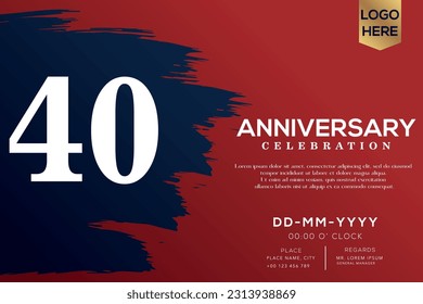 Vector 40 years anniversary with blue brush isolated on red background vector design
