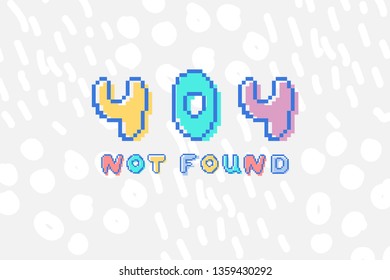 Vector 404 error not found phrase in pixel art 8 bit style. Offset effect letters . Trendy pattern around. Gratitude concept