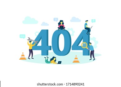 Vector 404 error page or file not found concept. Template design for web site under construction, system updates maintenance, flat infographics, character design, landing page, social media, business