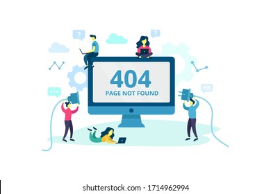 Vector 404 error page or file not found concept. Template design for web site under construction, system updates maintenance, flat infographics, character design, landing page, social media, business