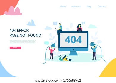 Vector 404 error page or file not found concept. Template design for web site under construction, system updates maintenance, flat infographics, character design, landing page, social media, business
