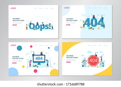 Vector 404 error page or file not found concept. Template design for web site under construction, system updates maintenance, flat infographics, character design, landing page, social media, business