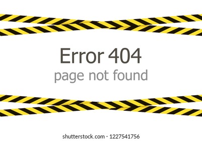 Vector 404 Error Page Template, Under Construction Yellow and Black Crossed Ribbons.