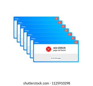 Vector 404 Error Retro Pop Up Window Illustration, Isolated on White Background Windows.