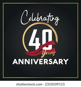 Vector 40th year anniversary celebration logo with ring and elegance golden color isolated vector design