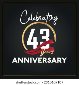 Vector 43rd year anniversary celebration logo with ring and elegance golden color isolated vector design