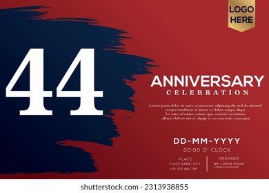 Vector 44 años aniversario con cepillo azul aislado en el diseño de vectores de fondo rojo