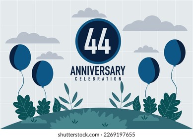 Vector 44 years anniversary invitation card. anniversary celebration modern design illustration template.	