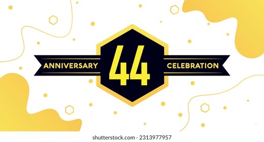Vector 44 years anniversary logo vector design with yellow geometric shape with black on white background