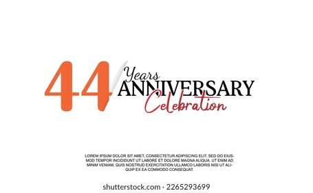 Vector 44 years anniversary logotype number with red and black color for celebration event isolated illustration design. 