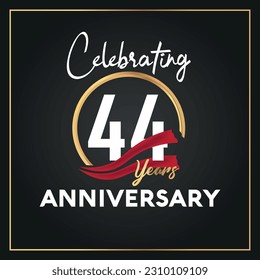 Vector 44th year anniversary celebration logo with ring and elegance golden color isolated vector design