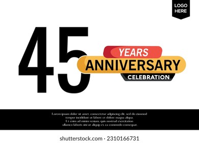 Vector 45th anniversary celebration logotype black yellow colored isolated on white background