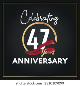 Vector 47th year anniversary celebration logo with ring and elegance golden color isolated vector design