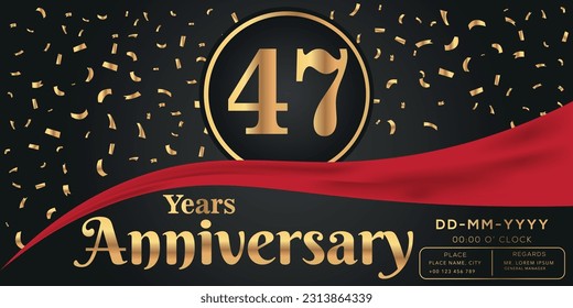 Vector 47th years anniversary celebration on dark background with golden numbers and confetti design