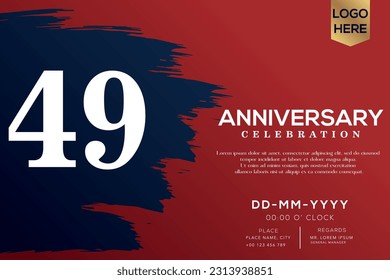 Vector 49 years anniversary with blue brush isolated on red background vector design