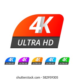 Vector 4K Ultra HD sign label. UHD TV set of emblem isolated on white background.