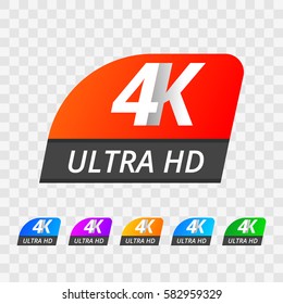 Vector 4K Ultra HD sign label. UHD TV set of emblem isolated on transparent background.