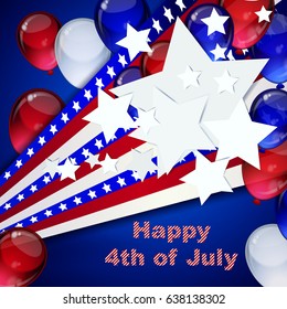 Vector 4th July Independence day background with ballons, stripes and stars.