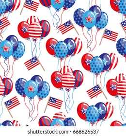 vector 4th of July seamless pattern with balloons and flags. EPS