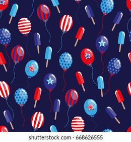 vector 4th of July seamless pattern with balloons and ice-cream. EPS