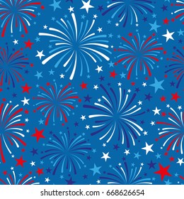 Vector 4th Of July Seamless Pattern With Fireworks. EPS