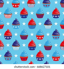vector 4th of July seamless pattern with cupcakes. EPS
