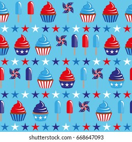 vector 4th of July seamless pattern with cupcakes and ice-cream. EPS