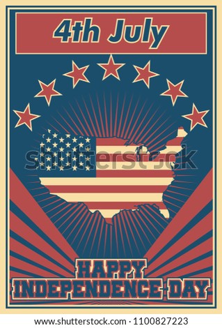 Vector 4th of July USA Independence Day Poster Retro Style Design