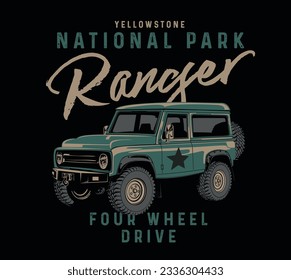 vector 4x4 car illustration for t shirt print or poster