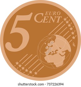 Vector 5 euro cent coin reverse isolated on white background