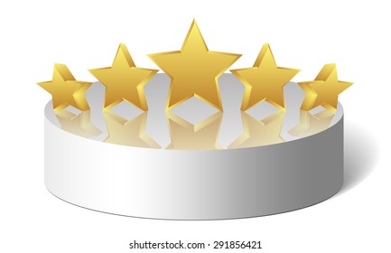 Vector 5 gold stars with reflection on the cylinder