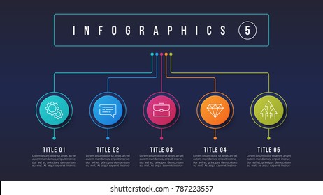 Vector 5 options infographic design, structure chart, presentation template. Editable stroke and global swatches.