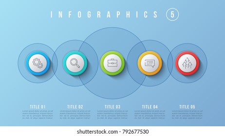 Vector 5 options infographic design, presentation template. Editable stroke and global swatches.