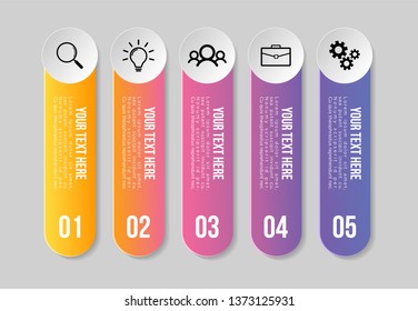 Vector 5 Options and steps Infographics Template Design. Business Data Visualization Timeline with Marketing Icons most useful can be used for presentation, diagrams, annual reports, workflow layout