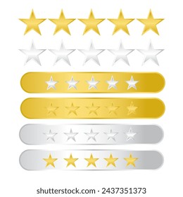 Vector 5 star rating with gold star and silver