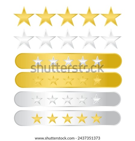 Vector 5 star rating with gold star and silver