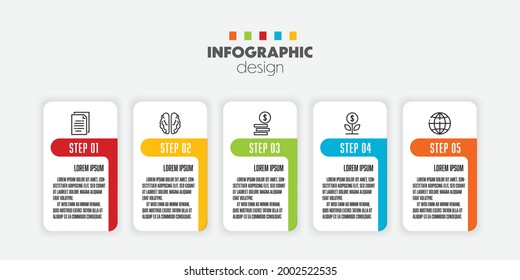 Vector 5 step colorful infographic template design element. Business icon concept diagram.