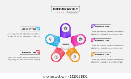 Modelo de projeto infográfico de processo de negócios de 5 etapas