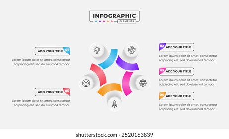 Modelo de projeto infográfico de processo de negócios de 5 etapas