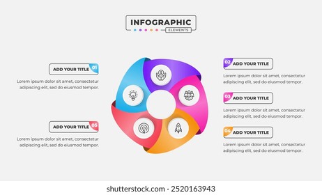 Modelo de projeto infográfico de processo de negócios de 5 etapas