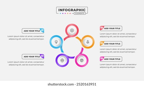 Modelo de projeto infográfico de processo de negócios de 5 etapas