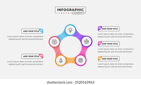 Modelo de projeto infográfico de processo de negócios de 5 etapas