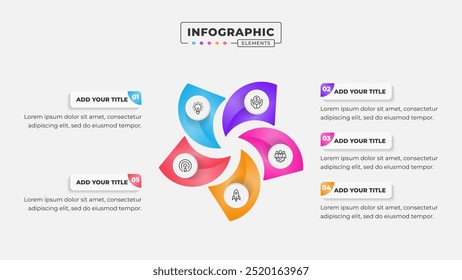 Modelo de projeto infográfico de processo de negócios de 5 etapas