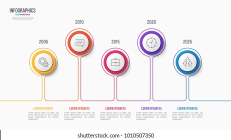 Vector 5 steps infographic design, timeline chart, presentation template on white background. Global swatches.