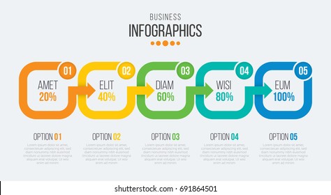 Vector 5 steps timeline infographic template with arrows. Vector illustration