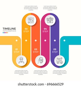 Vector 5 steps winding colorful timeline infographic template