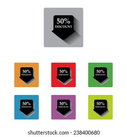  vector 50% discount arrow tag sign icon. Discount symbol. Special offer label